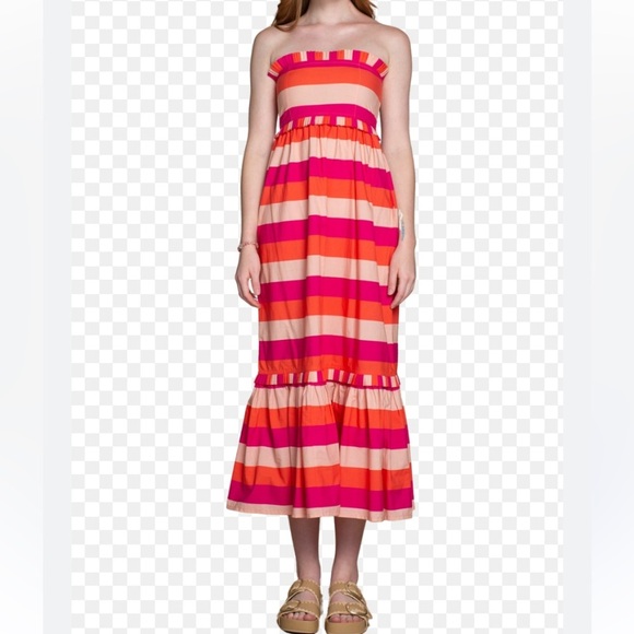 OLIVIA JAMES THE LABEL JANE DRESS PINK STRIPE STRAPLESS MAXI DRESS XS - Picture 1 of 9